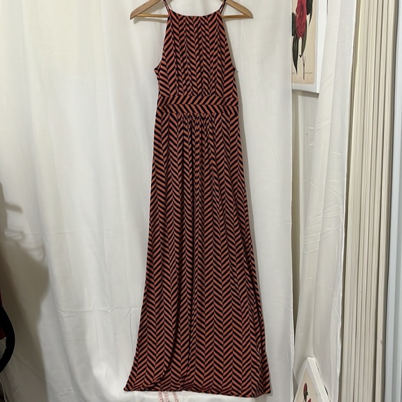 Loft Orange with Blue Striped Halter Maxi Dress a307 - Picture 5 of 6